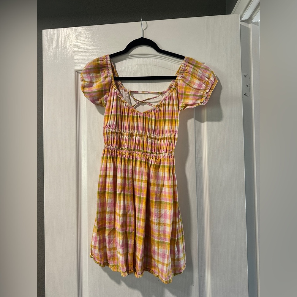 l*space Pink Yellow Green Plaid Smocked Mini